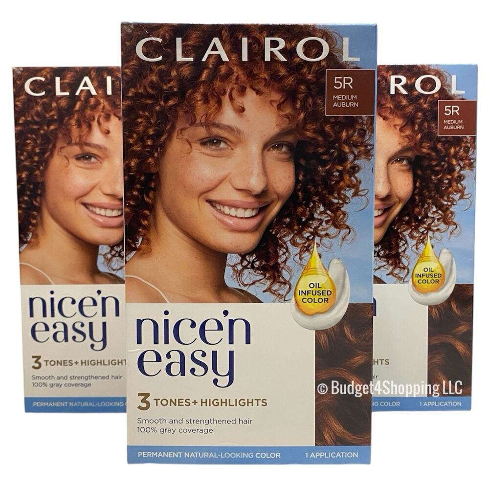 Clairol Nice'n Easy Permanent Hair Dye 5R Medium Auburn Hair Color, Pack of 3